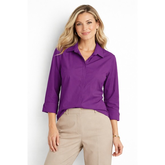 Chico's Tops - Chicos Button Down Blouse Womens Size 2 L No-iron Purple Cotton Teacher Office